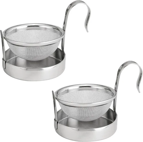 Miniatura 10 de Colador de té HIC amplio con bandeja para goteo incorporada, malla de acero inoxidable 18/8, 2 in, Plateado