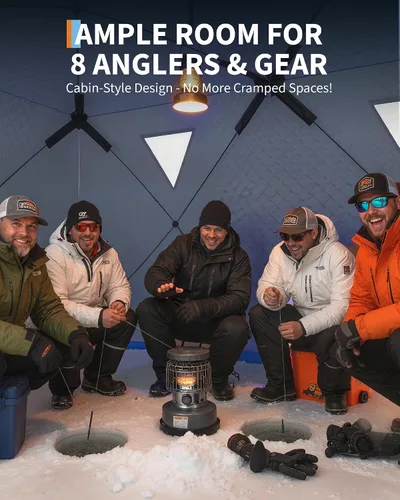 Miniatura 6 de Tienda de campaña de pesca en hielo desplegable para 6-8 personas con configuración desplegable de 60 segundos, aislamiento superior de triple capa