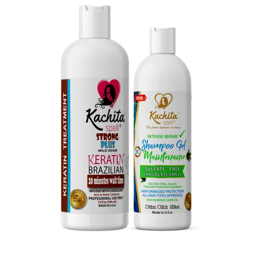 Kit NEW Brazilian Keratin Blowout Treatment Kachita Spell Chocolate 32 fl oz + Champú Acondicionador para Tratamientos de Queratina