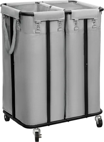 WOWLIVE Cesta doble de lavandería con ruedas de 170L, carrito organizador de lavandería con marco de acero y bolsas extraíbles, gran cesta de ropa
