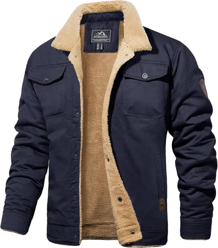 Miniatura 9 de MAGCOMSEN Chaqueta de invierno para hombre con forro de sherpa, chaqueta de camionero cálida con múltiples bolsillos