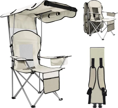 Miniatura 9 de BDL Silla de camping con toldo y sillas de playa plegables portátiles con refrigerador, respaldo de malla, portavasos y bolsillo para campamento