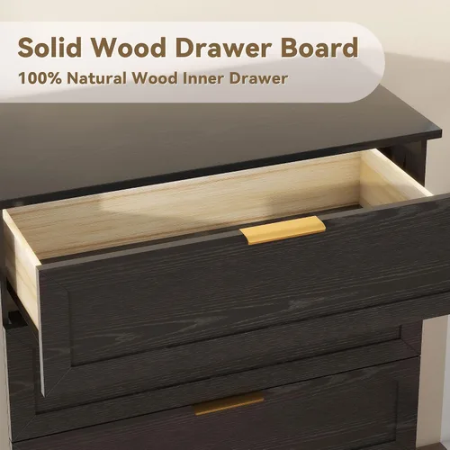 Miniatura 9 de FTZxHKLX Cómoda moderna de 4 cajones para dormitorio, cómoda alta con cajón grande y asas de oro rosa, organizador de almacenamiento de madera, Negro