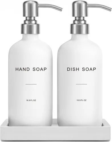 Miniatura 18 de Prus Waso Juego de Dispensador de Jabón Blanco para Baño, Dispensador de Mano y Loción con Bomba, Perfecto para Artículos Esenciales de Baño para Hl