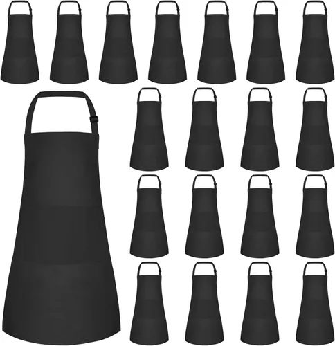 Miniatura 23 de Juego de 15 delantales para niños, delantal ajustable para niños con 2 bolsillos, delantal de chef para niños para pintar, cocinar, hornear, Negro