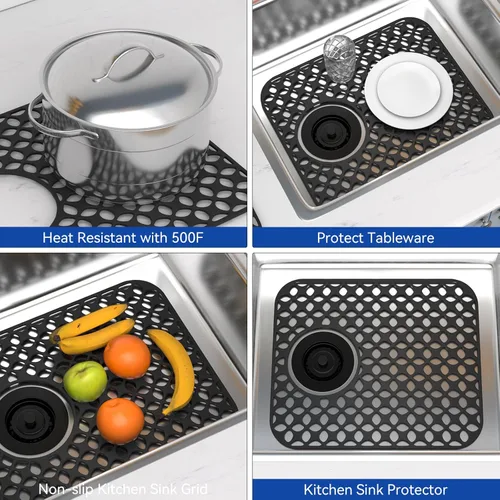 Miniatura 6 de TOOVEM Tapetes para Fregadero de Cocina, 2 Piezas Tapetes Protectores de Fregadero de Silicona Antideslizantes Resistentes al Calor, Plegables