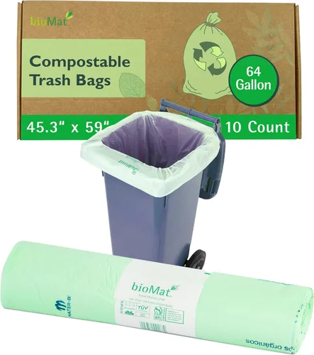 Miniatura 25 de bioMat Bolsas de basura compostables de 2.6 galones, 125 unidades, bolsas de basura pequeñas y planas para cocina, con certificación BPI, CMA y OK