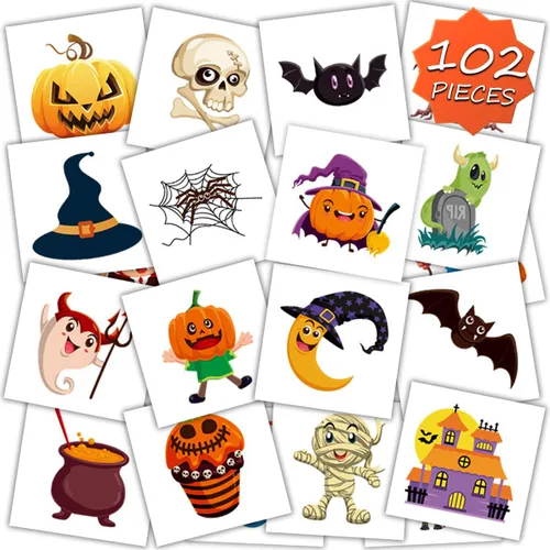 Smilinfit Tatuajes temporales de Halloween para niños, recuerdos de fiesta de Halloween, hojas envueltas individualmente, suministros de decoración