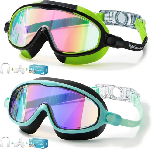 Miniatura 8 de Paquete de 2 gafas de natación para niños, sin fugas, antivaho, anti-UV, para niños y niñas de 4 a 14 años Espejo verde y espejo negro