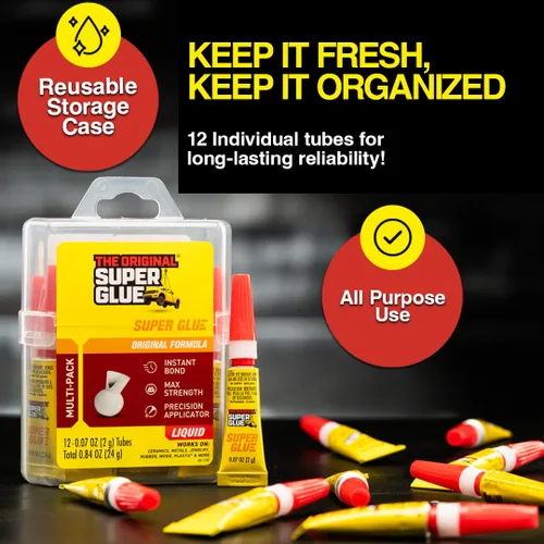 Miniatura 8 de Super Glue Líquido, tubos de 2 gramos, paquete de 12, transparente, unión instantánea, secado rápido, adhesivo de cianoacrilato, punta de precisión