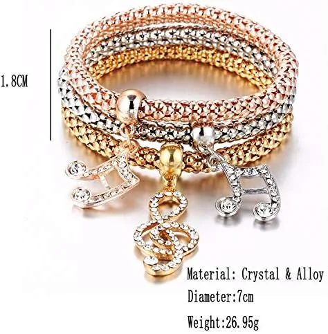 Miniatura 2 de Juego de 3 pulseras elásticas multicapa con forma de mariposa, corazón y llave, corona, pulseras de abalorios de cristal, pulsera de oro, plataoro