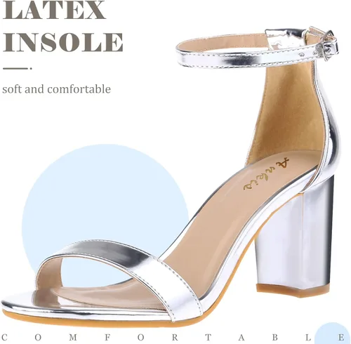 Miniatura 3 de Ankis Tacones para mujer, puntera abierta, correa de tobillo, tacón grueso, sandalias de 2.75 pulgadas