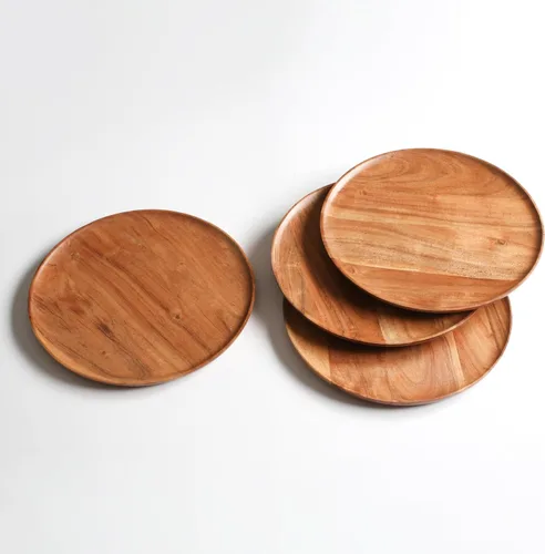 Miniatura 6 de Lightnpro - Platos redondos de madera de acacia, platos para aperitivos, mesa central, platos de servicio para ensalada, sándwiches, hamburguesas