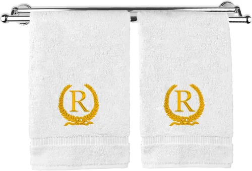 Miniatura 44 de Toalla de mano con monograma, regalo personalizado, 16 x 30 pulgadas, diseño de corona dorada bordada con letra blanca en toalla negra, extra