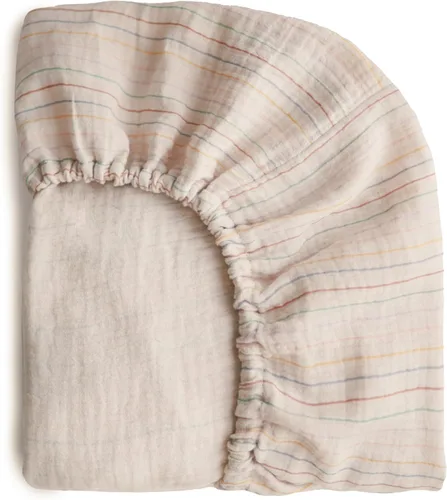 Miniatura 17 de mushie Sábana bajera ajustable de muselina extra suave 192 hilos 28 x 52 pulgadas (natural)