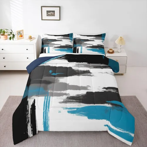 Miniatura 9 de Feelyou Edredón Abstracto Juego de edredón de arte abstracto moderno para niños y niñas, color morado, azul, negro, juego de ropa de cama para Multi