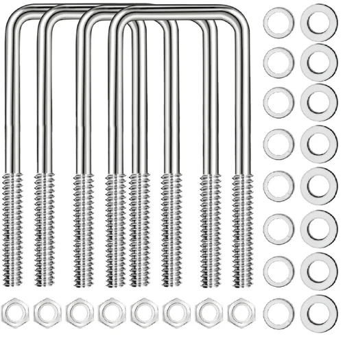 Miniatura 13 de 4 Piezas de Pernos en U Cuadrados Galvanizados en Caliente, 2 pulgadas de ancho, (1/2" D x 2 1/16" W x 6 5/16" L) Pernos en U para Remolque de Barco