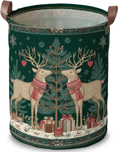 Miniatura 35 de Cesta de lavandería de 15.75 x 15.75 x 19.7 pulgadas, diseño de pingüino de Navidad, plegable, con asas, almacenamiento de ropa sucia