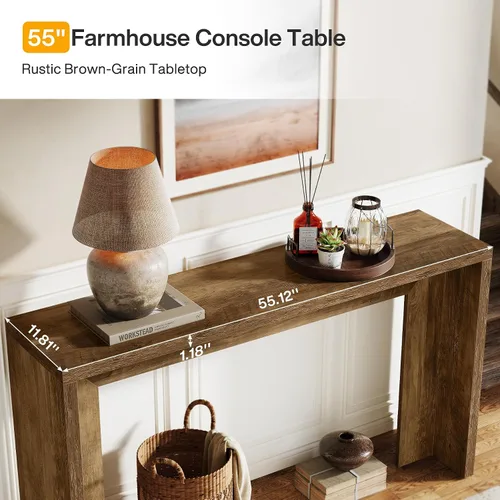 Miniatura 7 de Tribesigns Mesa consola de granja, mesa de sofá de madera de 55 pulgadas con almacenamiento para entrada, vestíbulo, pasillo, sala de estar, fácil
