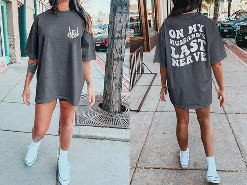 Miniatura 3 de SUPEYA On My Husband's Last Nerve - Camiseta de gran tamaño con texto en inglés "Wife Life", camisetas divertidas y sarcásticas gráficas casuales