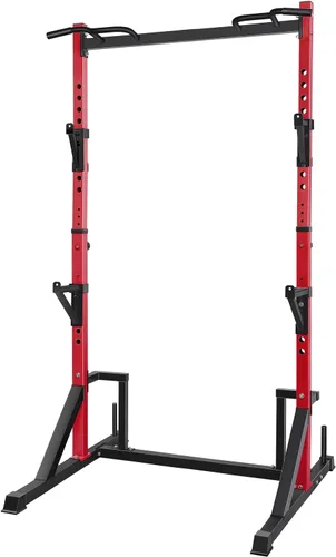 CANPA Rack de Potencia Multifunción con Barra de Dominadas, Gran Capacidad y Soporte Ajustable para Sentadillas para Equipo de Gimnasio en Casa, Rojo