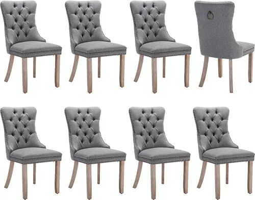 Miniatura 19 de Juego de 2 sillas de comedor modernas, sillas de comedor tapizadas acolchadas con patas de madera maciza, silla de cocina de tela de lino beige