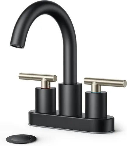 Miniatura 16 de FORIOUS Juego central de grifo de baño dorado cepillado de 4 pulgadas, 2 manijas y 2 agujeros dorados para tocador de baño con metal emergente