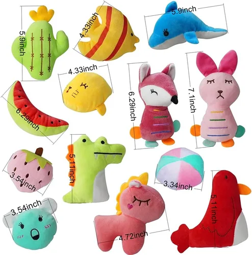 Miniatura 6 de Paquete de 27 juguetes chirriantes para cachorros, diferentes diseños, juguetes chirriantes para mascotas, lindos juguetes de peluche a granel