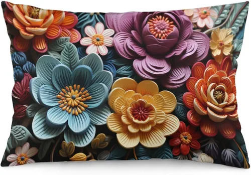 Miniatura 24 de Fundas de almohada florales azules de 12 x 20 pulgadas para primavera y verano, funda de cojín decorativa con cremallera, fundas de almohada