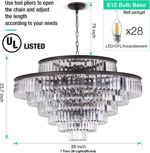 Miniatura 4 de Candelabros y luces de cristal de estilo moderno cromado redondos colgantes clásicos, lámpara colgante de techo accesorio de iluminación de 5