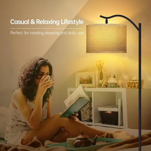 Miniatura 3 de BoostArea Lámpara de pie para sala de estar, lámpara arqueada LED de 9 W, altura moderna con pantalla de lino de tela, 3 niveles de brillo, enchufe