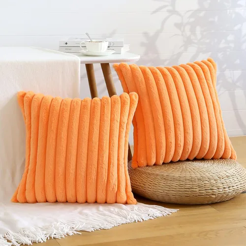 Miniatura 20 de Soleebee Juego de 2 fundas de cojín, terciopelo suave, acogedoras, pelo sintético de conejo, sofá, cama, silla, decorativa para el hogar, 22 x 22
