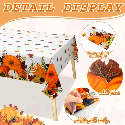 Miniatura 3 de Peryiter 4 manteles de otoño de Acción de Gracias, de 54 x 108 pulgadas, desechables, de plástico, rectangular, de plástico, con calabaza, cubierta