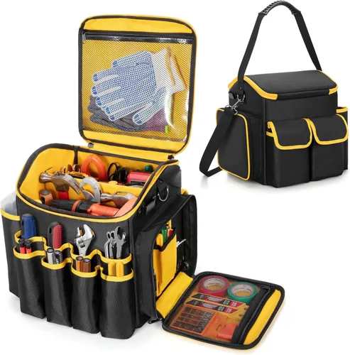Marscamd Bolsa de herramientas con un divisor desmontable y correa para el hombro, bolsa de herramientas resistente con múltiples bolsillos, color