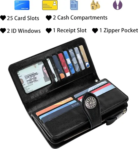 Miniatura 3 de Travelambo Cartera de mujer con bloqueo RFID para tarjetas de crédito, cartera de cuero de gran capacidad