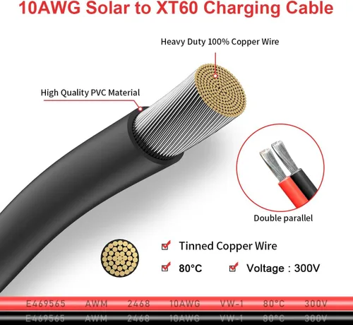 Miniatura 4 de ELFCULB Cable de carga solar de 10AWG a XT60, cable de extensión de panel solar para estación de energía portátil, River 600, generador solar