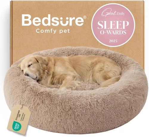 Miniatura 92 de Bedsure - Cama relajante para perro mediano, lavable, tipo dona, cama para gato, antideslizante, redonda, afelpada, mullida, de piel sintética