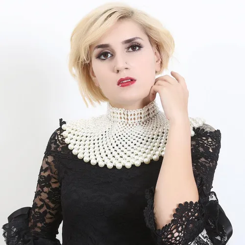 Miniatura 3 de Fine Fashion Collar de perlas egipcias hecho a mano con peto de cuentas para mujer, accesorios de gargantilla, Perla sintética
