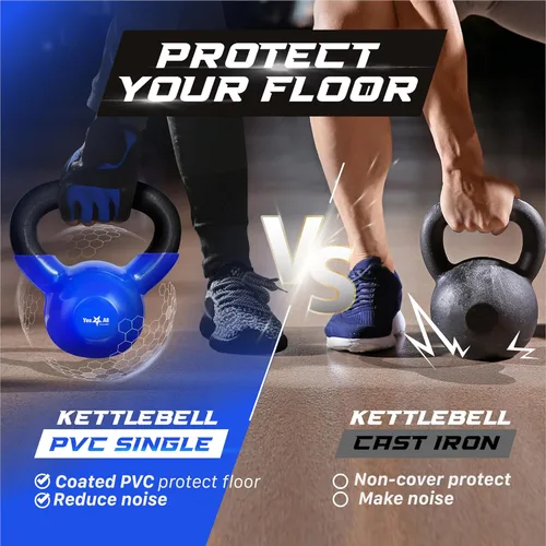 Miniatura 4 de Yes4All Pesa rusa, pesas rusas de hierro fundido con revestimiento de vinilo de 5-100 LB para entrenamiento de fuerza para ejercicios de gimnasio
