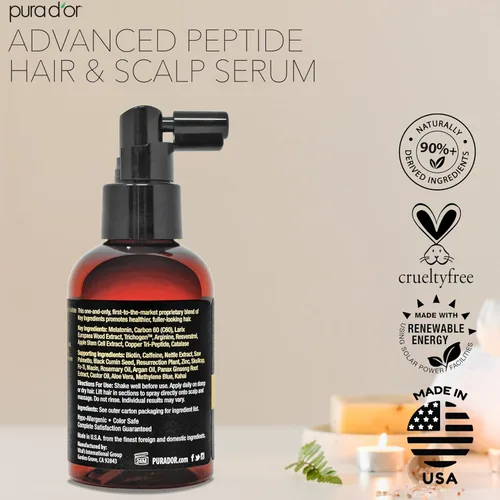 Miniatura 6 de PURA D'OR Advanced Hair & Scalp Serum 3.38 oz – Para adelgazamiento del cabello con triple péptido de cobre, cafeína, mezcla de extracto botánico