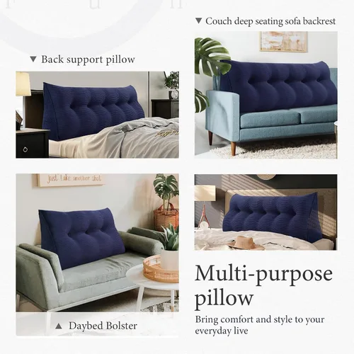 Miniatura 6 de Almohada de cabecera gruesa totalmente rellena individual XL, cabecero acolchado de dormitorio, soporte suave y firme, cojín grande triangular, Azul