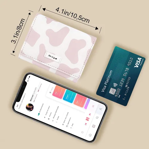 Miniatura 4 de CONISY Lindas carteras para mujer, de cuero con bloqueo RFID, pequeña cartera triple con ventana de identificación para niñas y mujeres