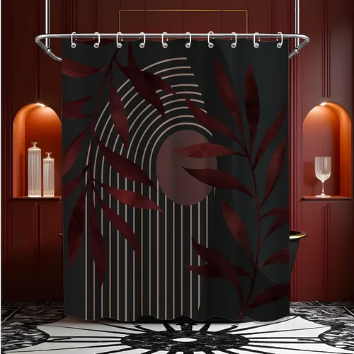 Miniatura 33 de Cortina de ducha bohemia en negro y gris, cortinas de ducha modernas de mediados de siglo negro y gris para baño, juego de tela impermeable