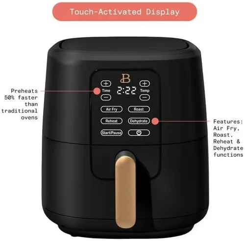 Miniatura 3 de Freidora de aire de 6 Qt con tecnología Turbocrisp y pantalla táctil activada, negra de Drew Barrymore, rangos de temperatura ajustables