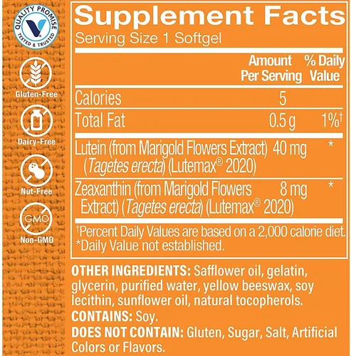 Miniatura 3 de The Vitamin Shoppe Luteína 40MG - Salud ocular, apoyo de la visión y protección de la luz azul, antioxidante carotenoide (60 cápsulas blandas)