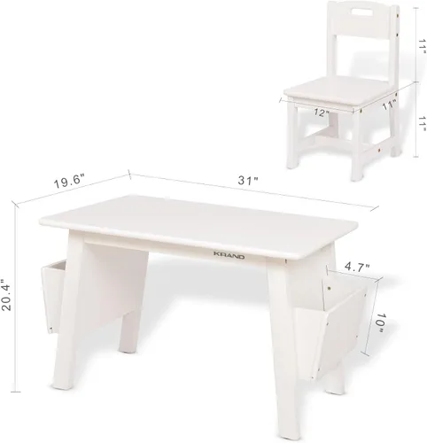 Miniatura 6 de Juego de mesa y 2 sillas de madera maciza para niños con estuches de almacenamiento integrados, juego de mesa y silla de almacenamiento para niños