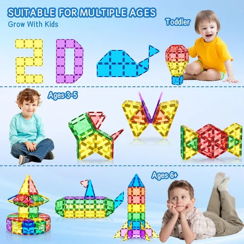 Miniatura 2 de Azulejos Magnéticos Bloques de Construcción para Niños Pequeños, Juguetes Montessori Magnéticos para Niños y Niñas de 3+ Años, Juegos Educativos