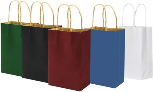 Miniatura 12 de bagmad Paquete de 100 bolsas de papel kraft blancas resistentes con asas a granel, bolsas de regalo de 5.25 x 3.25 x 8 pulgadas, para manualidades