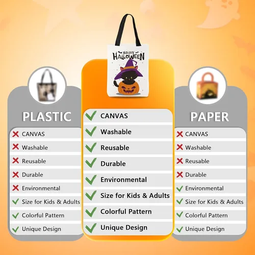 Miniatura 6 de ATFUNSHOP Trick or Treat Bag - Bolsa reutilizable de lona grande de 15.7 pulgadas y bolsa de comestibles para niños