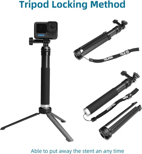 Miniatura 6 de AFAITH Selfie Stick para GoPro Hero 13 12 11 10 9 8 7 6 5 4 Mini Max Session, Insta360, DJI OSMO Cámara de acción, aleación de aluminio GoPro Selfie